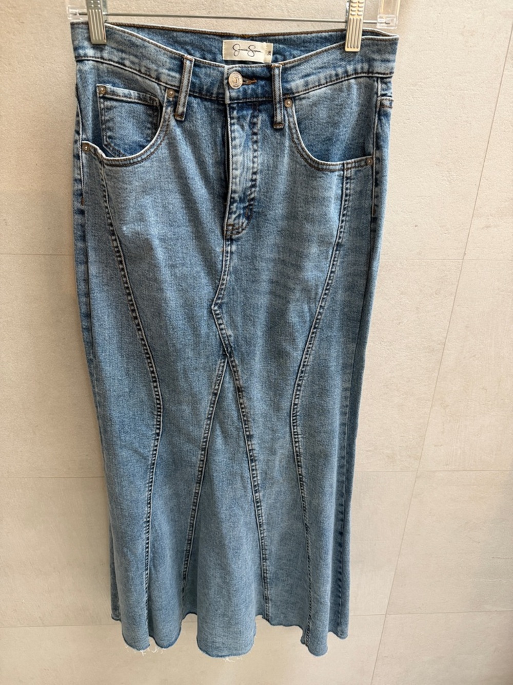 Jessica Simpson Light Blue Flared Denim Maxi Skirt